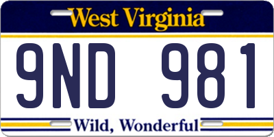 WV license plate 9ND981