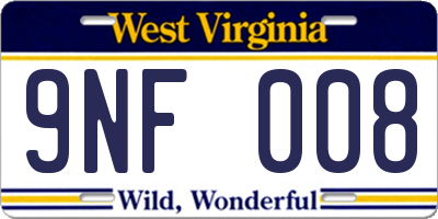 WV license plate 9NF008