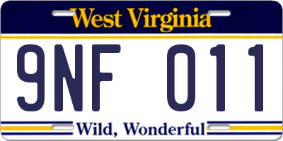 WV license plate 9NF011