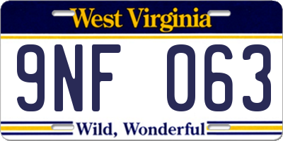 WV license plate 9NF063