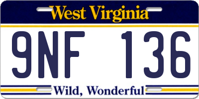 WV license plate 9NF136