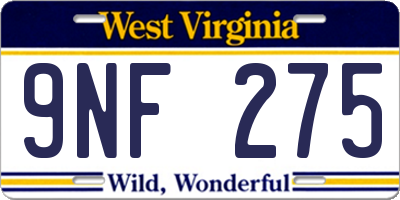 WV license plate 9NF275
