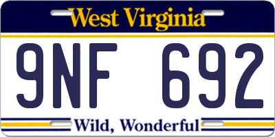 WV license plate 9NF692