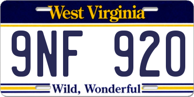WV license plate 9NF920