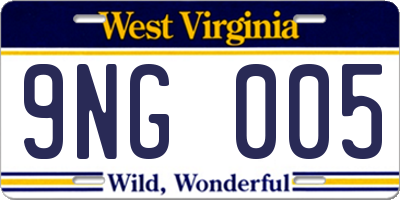 WV license plate 9NG005