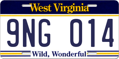 WV license plate 9NG014