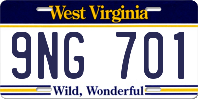WV license plate 9NG701
