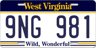 WV license plate 9NG981