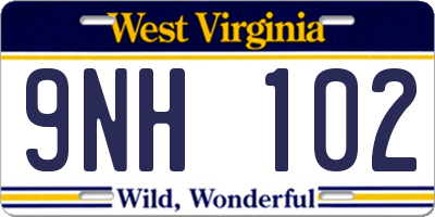 WV license plate 9NH102