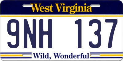 WV license plate 9NH137