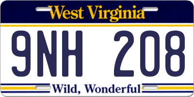 WV license plate 9NH208