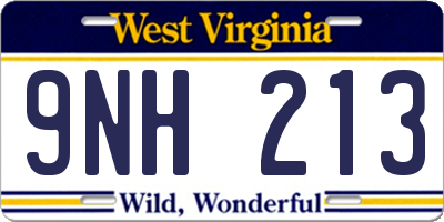 WV license plate 9NH213