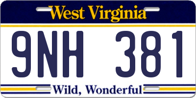 WV license plate 9NH381