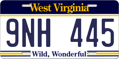 WV license plate 9NH445