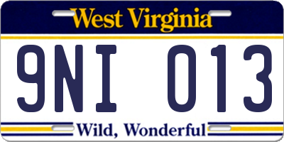 WV license plate 9NI013