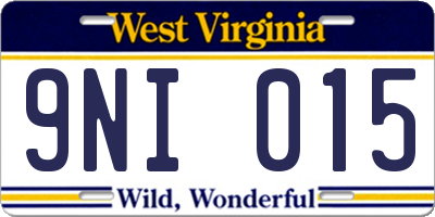 WV license plate 9NI015