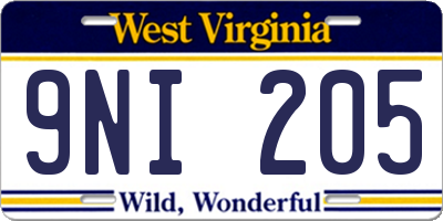WV license plate 9NI205