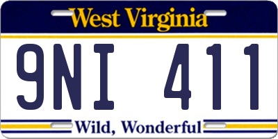 WV license plate 9NI411