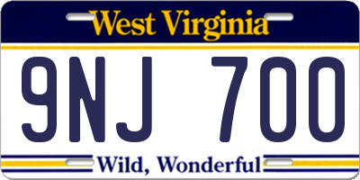 WV license plate 9NJ700