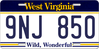 WV license plate 9NJ850