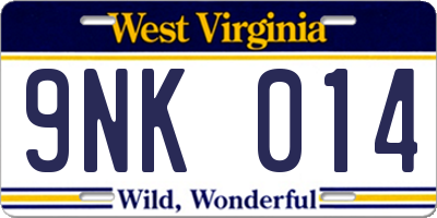 WV license plate 9NK014
