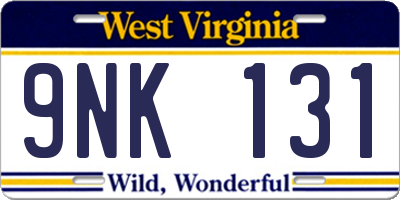 WV license plate 9NK131