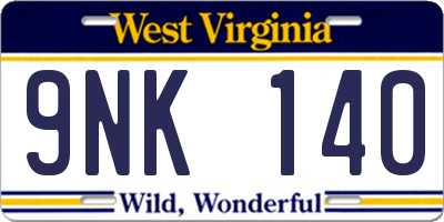 WV license plate 9NK140