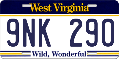 WV license plate 9NK290
