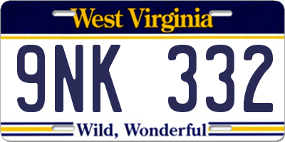 WV license plate 9NK332