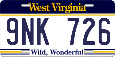 WV license plate 9NK726
