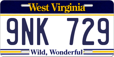 WV license plate 9NK729