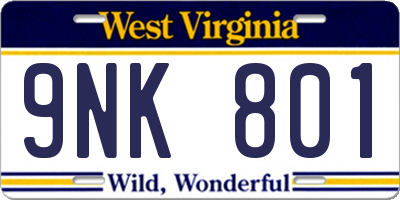 WV license plate 9NK801