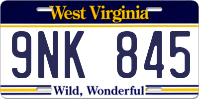 WV license plate 9NK845