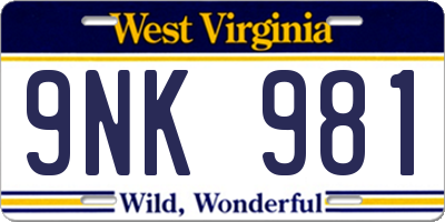 WV license plate 9NK981