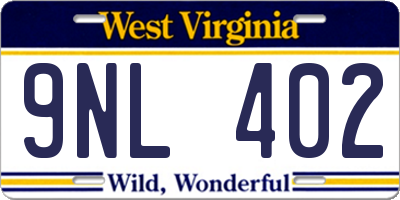 WV license plate 9NL402