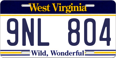 WV license plate 9NL804