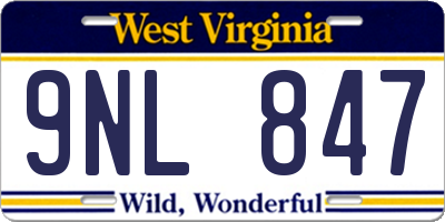 WV license plate 9NL847
