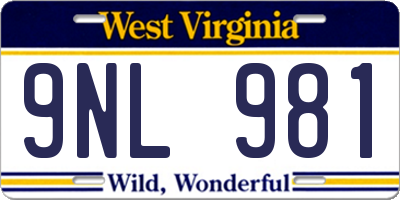 WV license plate 9NL981