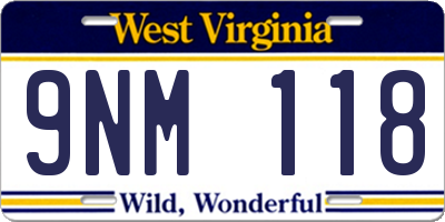 WV license plate 9NM118
