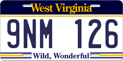 WV license plate 9NM126