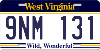WV license plate 9NM131