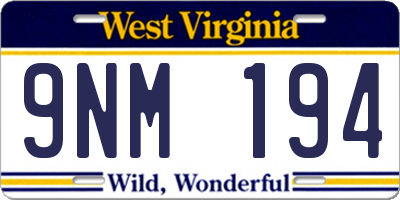 WV license plate 9NM194