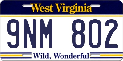 WV license plate 9NM802