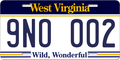 WV license plate 9NO002