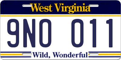 WV license plate 9NO011