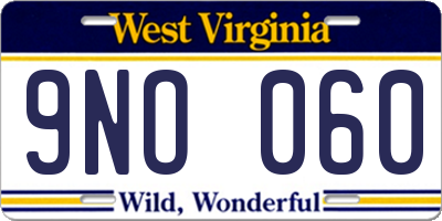 WV license plate 9NO060