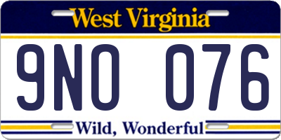 WV license plate 9NO076