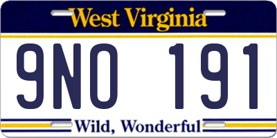 WV license plate 9NO191