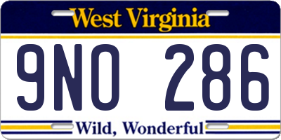 WV license plate 9NO286