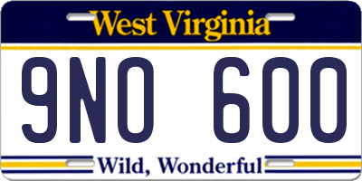WV license plate 9NO600
